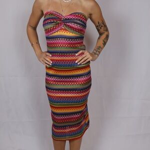 Multicolor Strapless Maxi Dress
